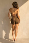 Bruine Pailletten Halter Top met Gouden Ringdetails