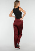 Bordeauxrode Satijnlook Wide Leg Broek met Hoge Taille
