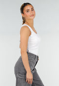Witte Rib Tank Top met Glitters en Aansluitende Pasvorm