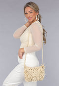 Bohemian Beige Stro Tas met Gevlochten Schouderband