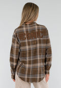 Bruine Geruite Blouse met Lange Mouwen en Iconic Club Tekst