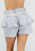 Lichtblauwe Denim Ruffle Shorts met Hoge Taille