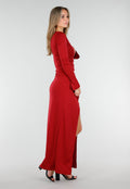 Bordeauxrode Maxi Jurk met Vierkante Hals en Split in Stretch