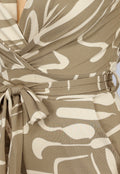 Beige Jumpsuit met Grafisch Patroon en Tailleband