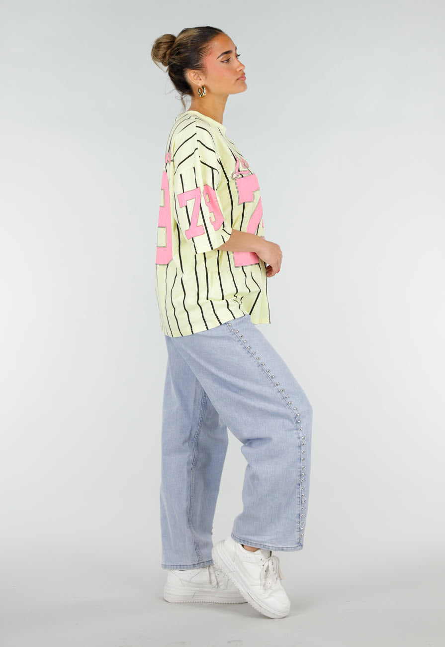 Gele Gestreepte Oversized T-shirt met Los Angeles Print