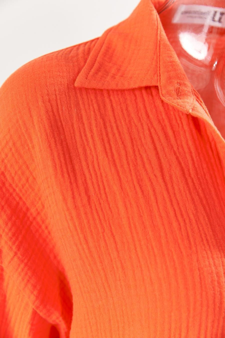 Oranje Mousseline Blouse met Trompetmouwen