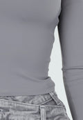 Grijze Off Shoulder Crop Top met Lange Mouwen