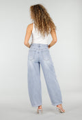 Lichtblauwe Barrel Jeans met Hoge Taille
