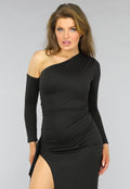 One Shoulder Split Jurk met Ruffles