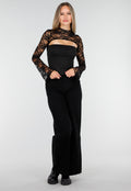Zwarte Top met Kant, Stretch en Cut-Out Detail