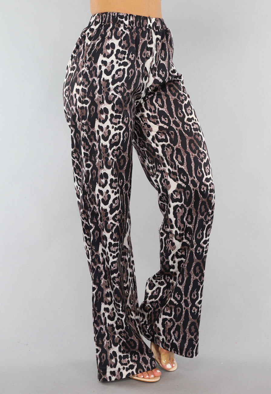 Wide Leg High Waist Tall Panterprint Broek