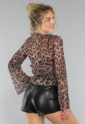 Panterprint Ruffle Blouse met Wijduitlopende Mouwen