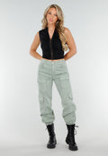 Zwarte Mouwloze Crop Top met Haaksluiting en Stretch