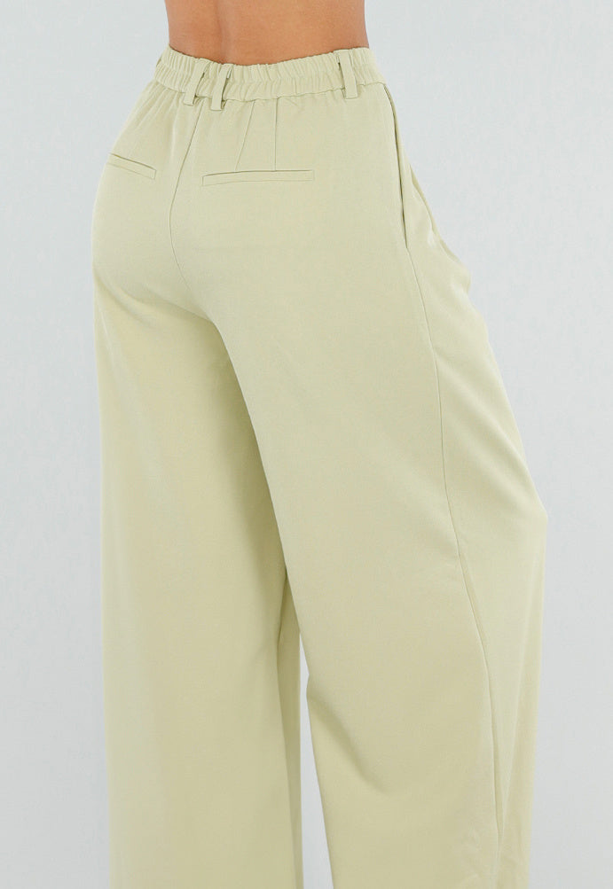 Pistachegroene Petite Wide Leg Broek met Plooien