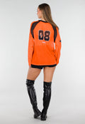 Oranje Mesh Jersey Top met Lange Mouwen