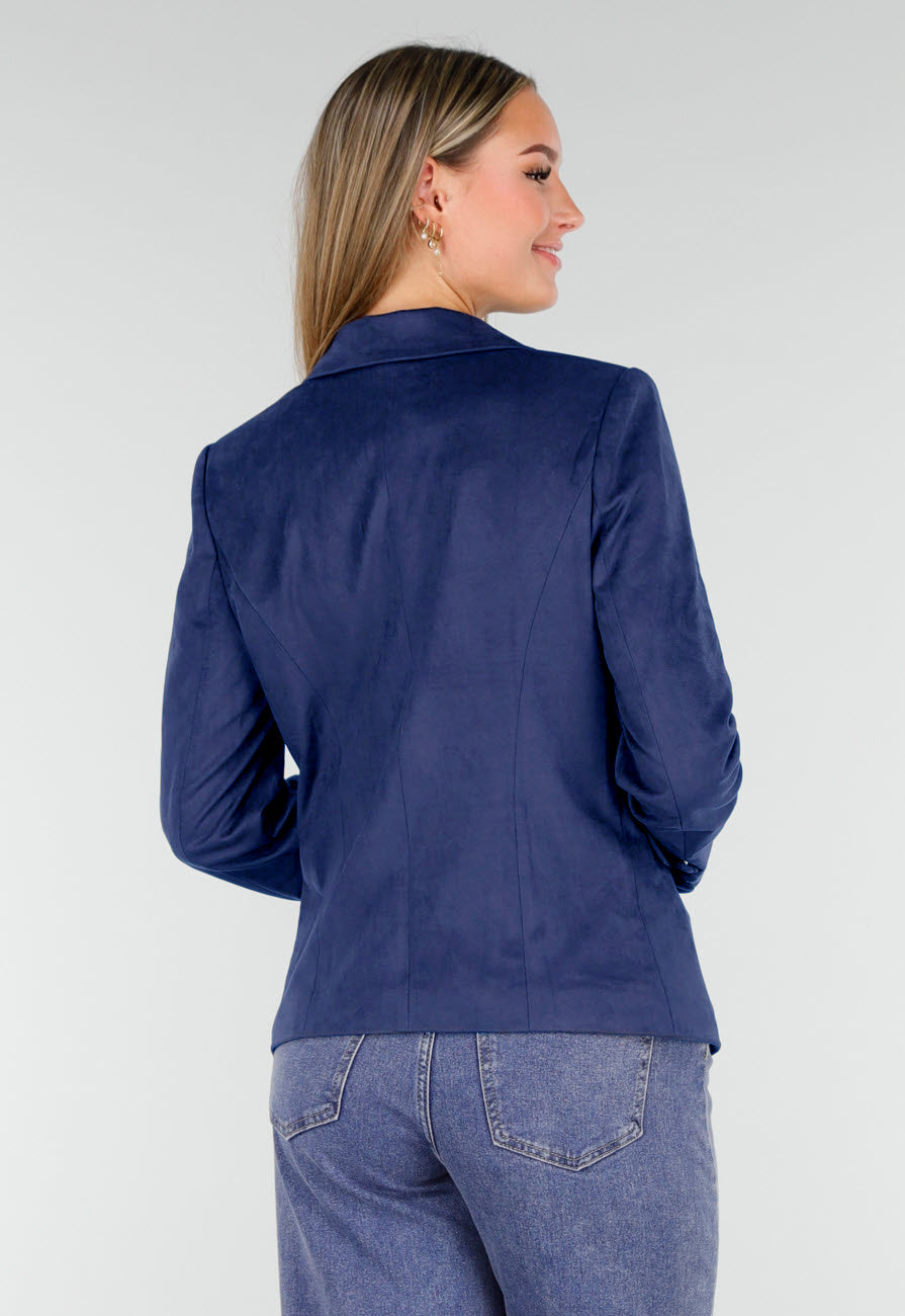 Blauwe Suede Blazer met Dubbele Knopen