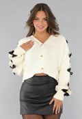 Beige Vest met Zwarte Strikjes