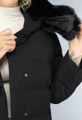 Zwarte Lange Pufferjacket met Bontkraag