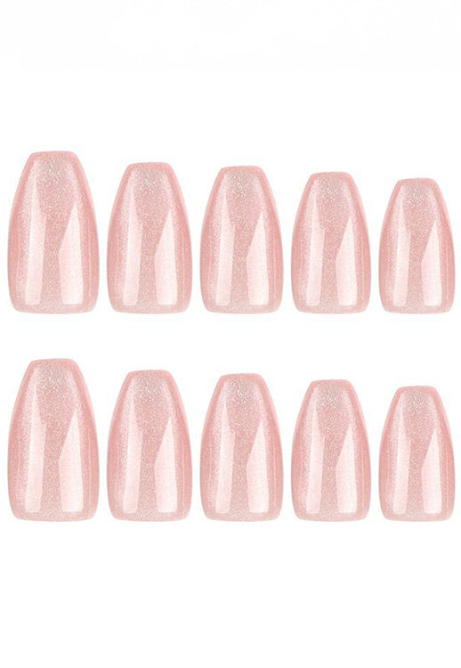 Vierkante Lichtroze Ombre Glanzende Kunstnagels met Glitters Holografisch
