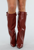 Bordeaux Rode Overlap Laarzen met Puntneus in Leatherlook
