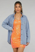 Oranje Pailletten Bodycon Jurk met Veterdetail
