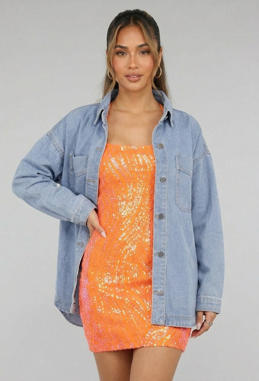 Oranje Pailletten Bodycon Jurk met Veterdetail