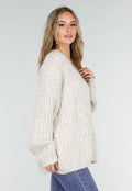 Beige Gebreid Oversized Vest met Goudkleurige Knopen