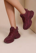 Bordeaux Glitter Sneakers met Hoge Schacht en Veters