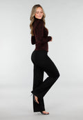 Bordeaux Stretch Top met Lange Mouwen en Col