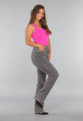 Fel Roze Mouwloze Body met Vierkante Hals