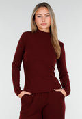 Burgundy Zachte Stretch Top met Col en Lange Mouwen