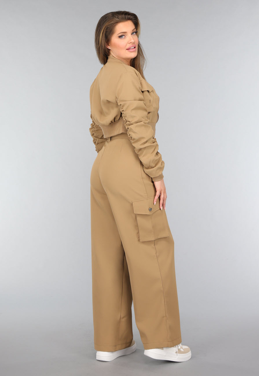 Wide Leg Cargo Set in Camel