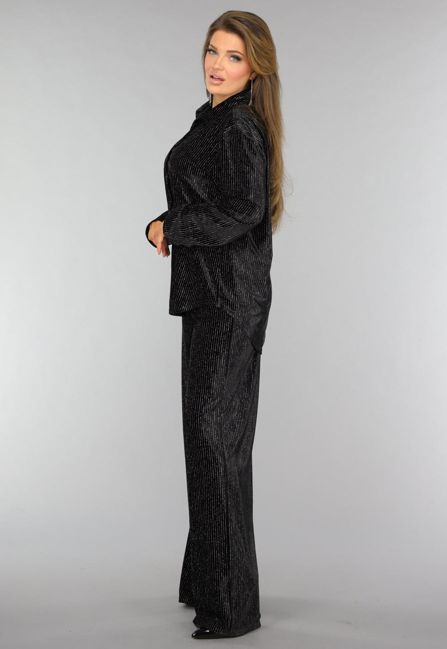 Zwarte Velvet Glitter Two Piece met Wide Leg Broek