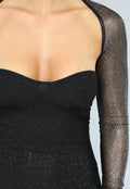 Zwarte Glitter Jurk met Losse Bolero