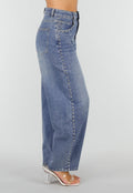 Blauwe Barrel Jeans met Stud Details Langs de Broekspijpen