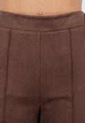 Bruine Suède Pantalon met Rechte Pijpen en Naaddetails