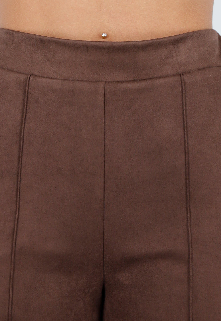 Bruine Suède Pantalon met Rechte Pijpen en Naaddetails