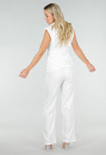 Witte Mouwloze Blazer Top met Knopen en Reverskraag