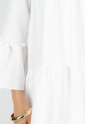 Witte Midi Jurk met V-hals en Ruffle Details