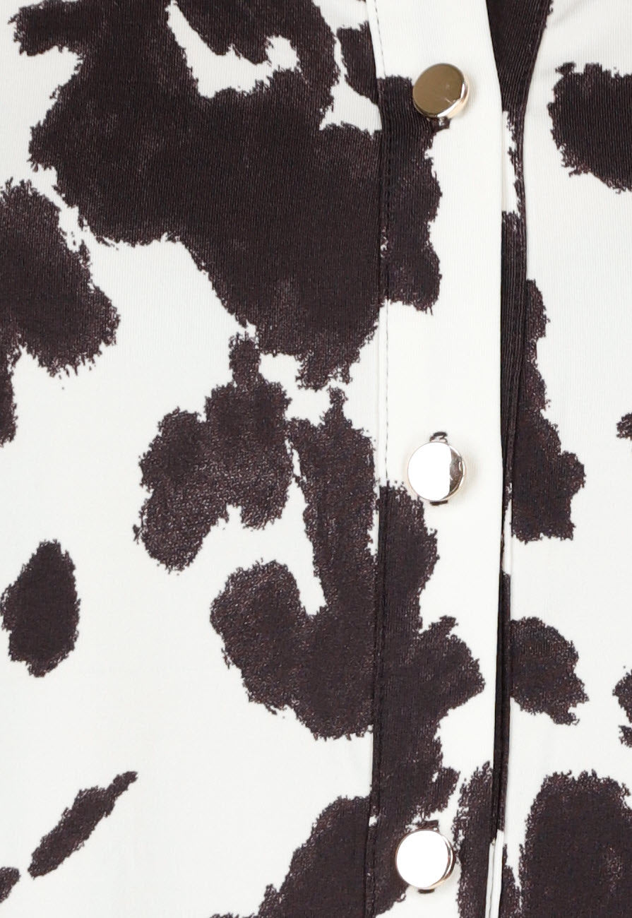Bruin-Witte Blouse met Koeienprint  en Goudkleurige Knopen
