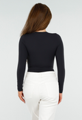 Zwarte Stretch String Bodysuit met Lange Mouwen en Ronde Hals