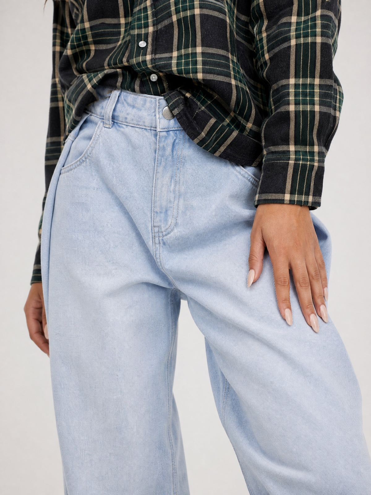 Lichtblauwe Denim Balloon Jeans met Plooien en Hoge Taille