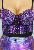 Zwarte Balconette Top met Paarse Studs