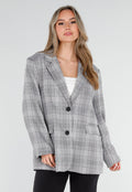 Grijze Geruite Blazer met Lange Mouwen en Knopen