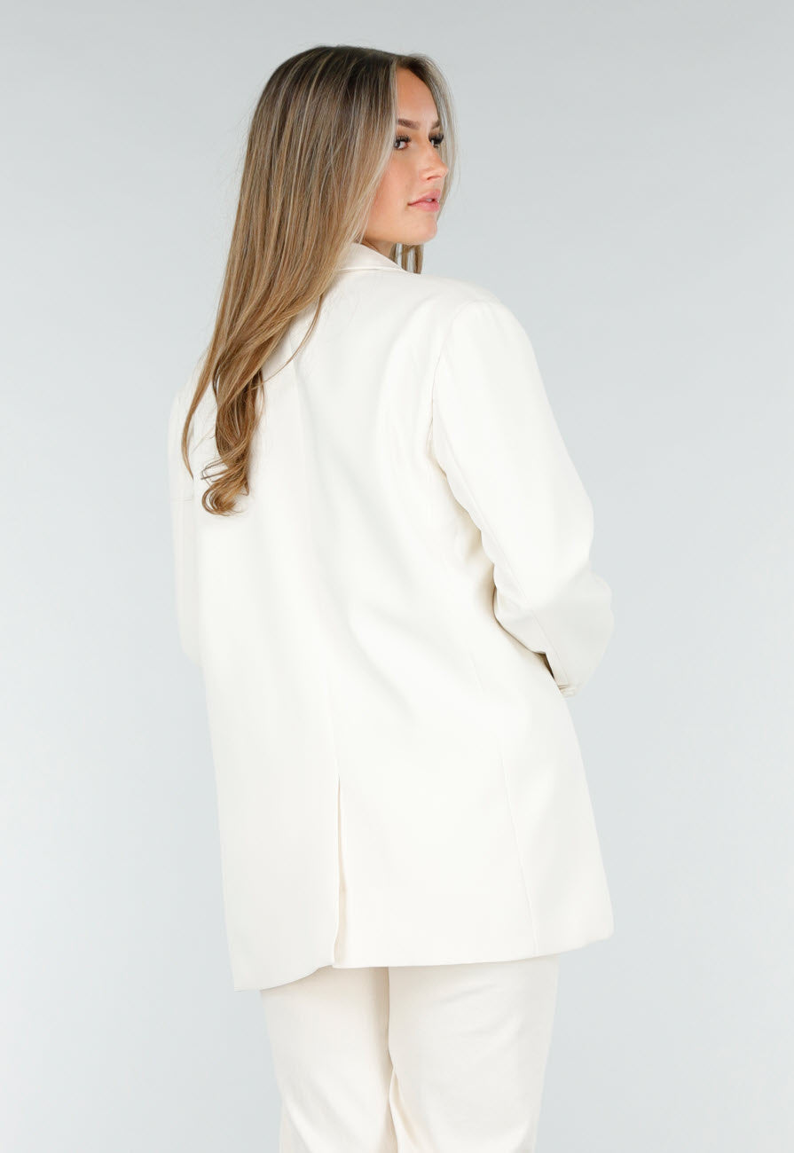 Crèmekleurige Oversized Blazer met Reverskraag en Knopen