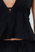 Zwarte Halter Top en Wide Leg Broek Set met Open Rug
