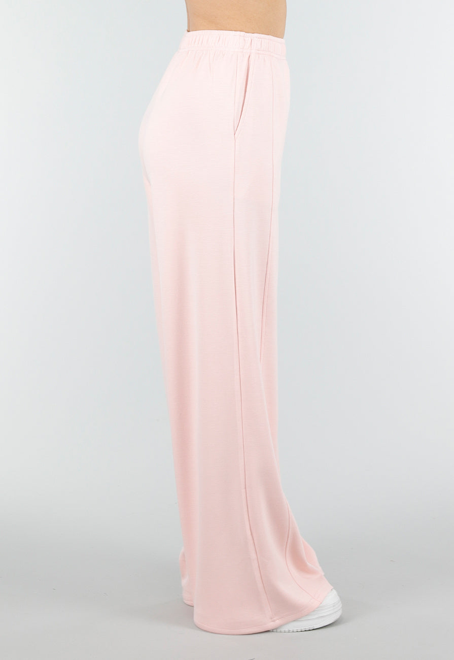 Lichtroze Wide Leg Joggingbroek met Elastische Taille en Stretch