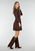 Bruine Geribde Stretch Two Piece Set met Plooirok