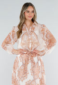 Oranje Blouse met Paisley Print en Lange Mouwen