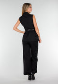 Zwarte Dames Matchende Set met Mouwloze Top, Statement Riem en Wide Leg Broek